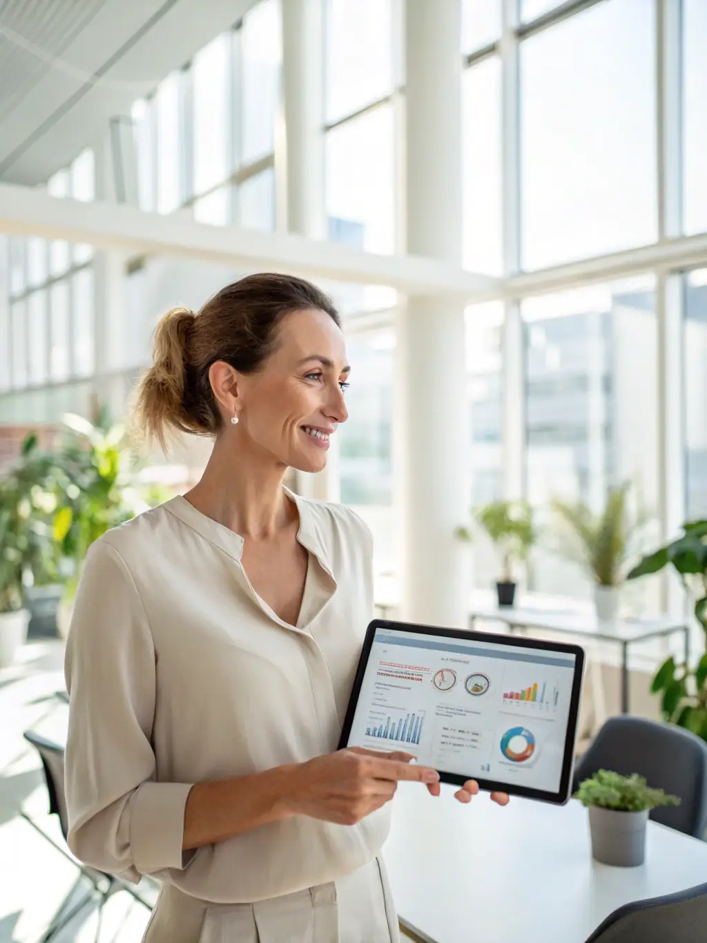 A consultant presenting marketing strategies to a client in a modern office setting, representing AMI Digital Services' marketing consultancy services.